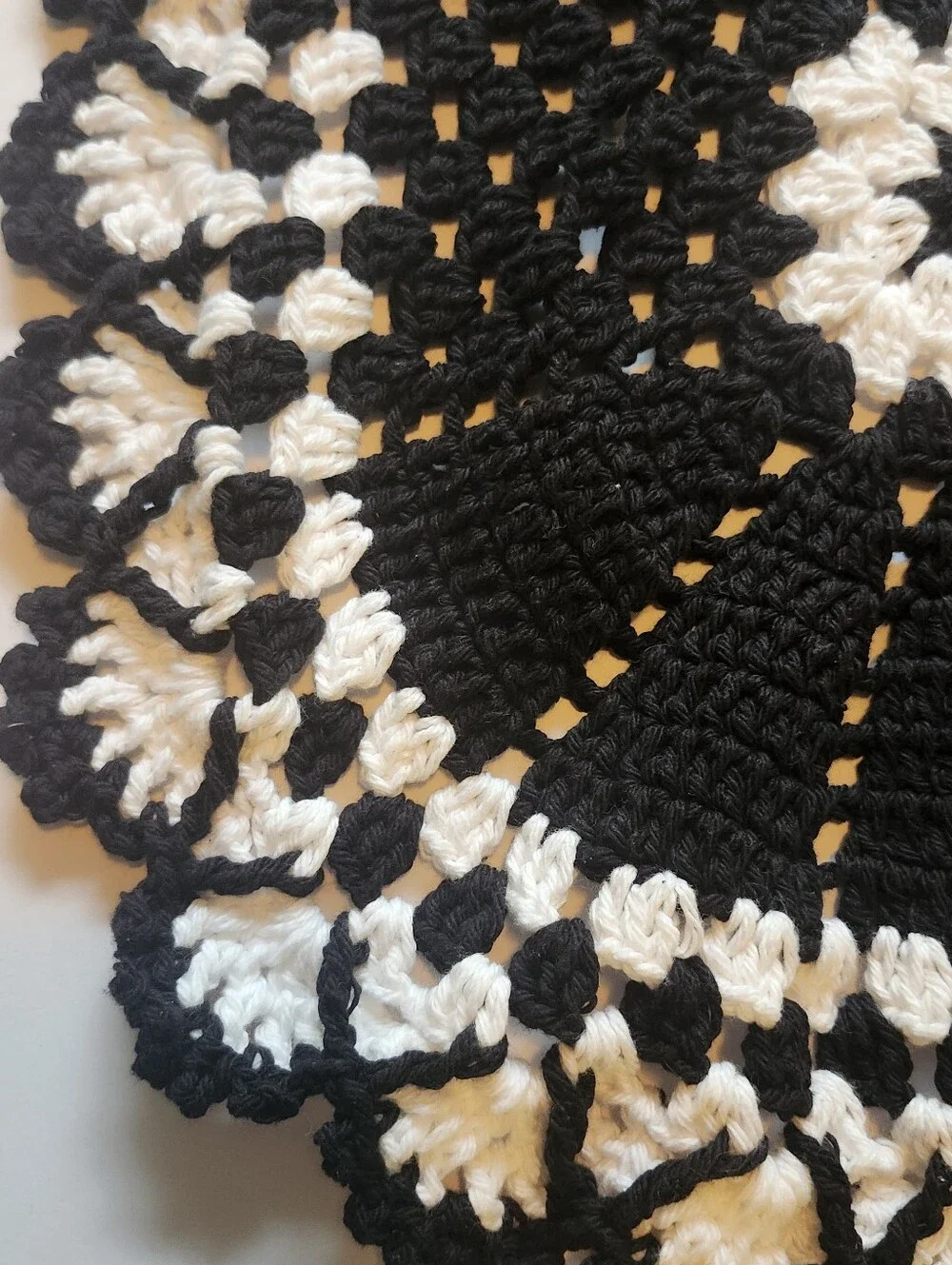 Handmade Crocheted Oval Doily - Black & White